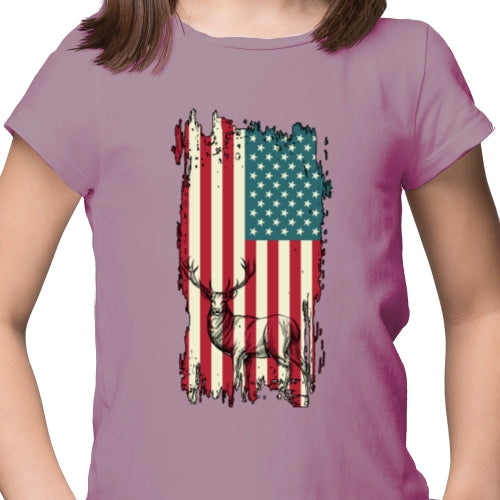 Rustic USA Flag With Deer DTF